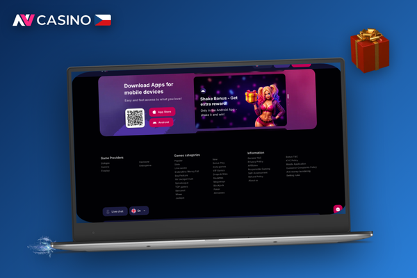 MacBook s prohlížečem zobrazující NV Casino v plném desktopovém rozlišení pro macOS
